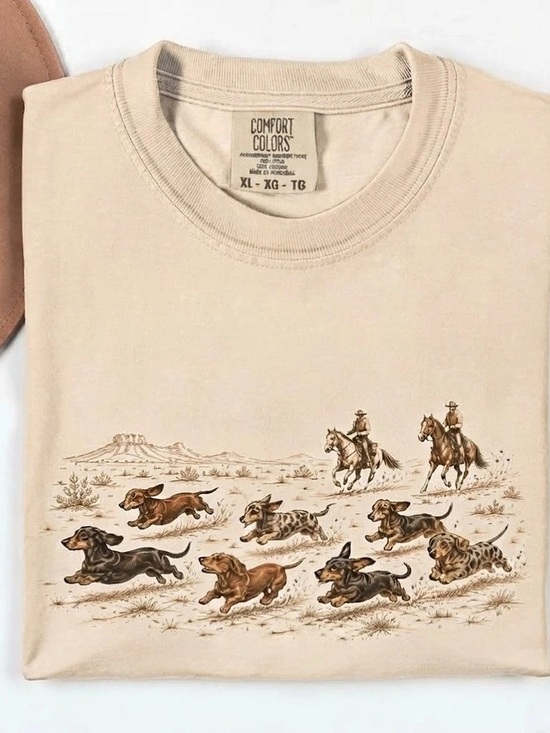 Comfort Colors Tops - Western Cowboy Dachshund Dog Running Comfort Color T-Shirt